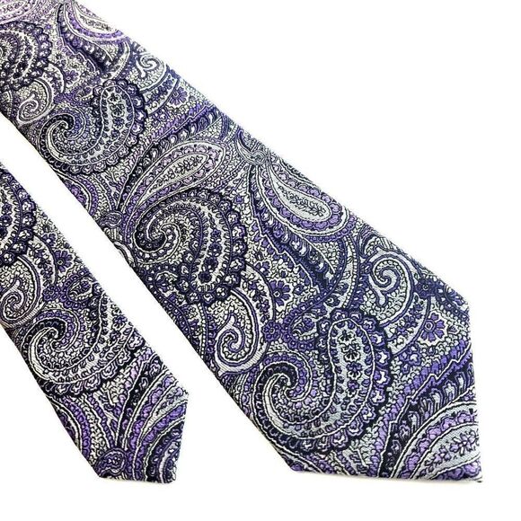 Pronto Uomo Purple Gray Paisley Woven Silk Tie‎ - Picture 1 of 6